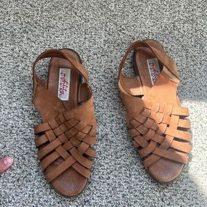 Women’s Brown Woven Leather Sandals